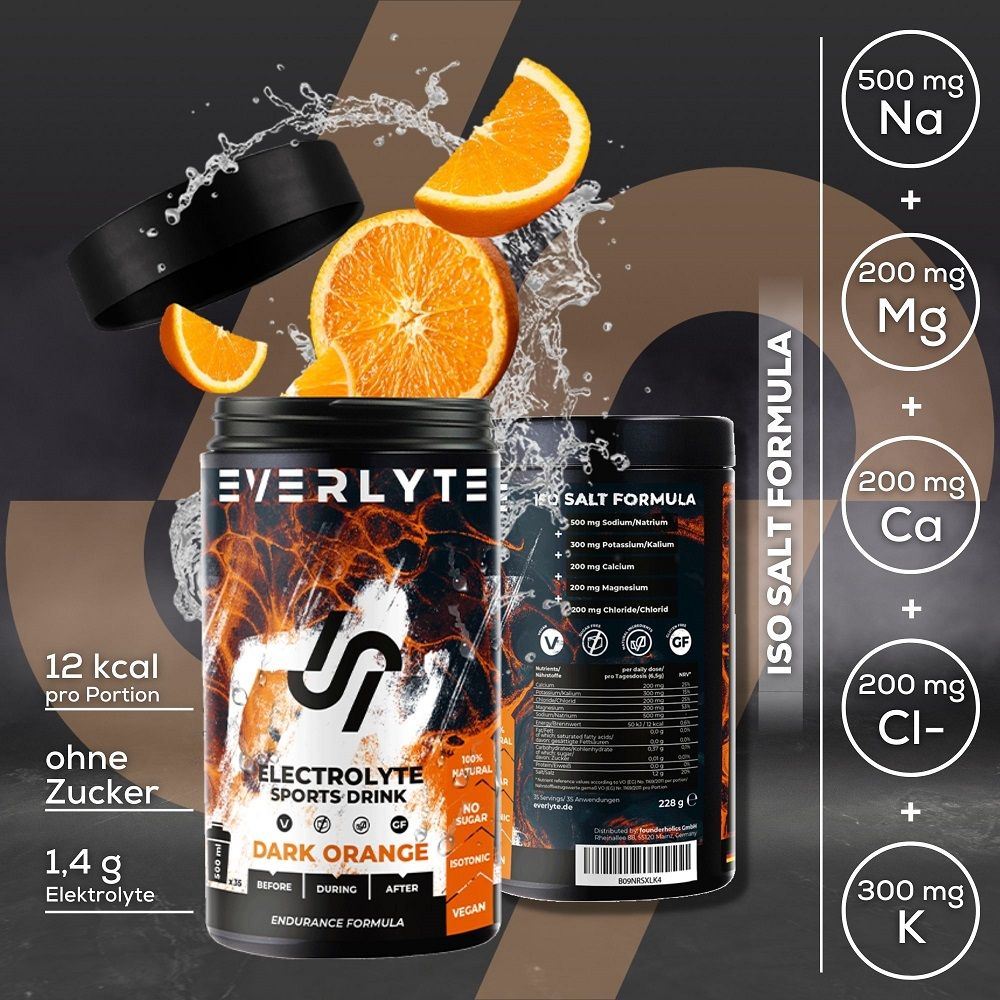 elektrolyte sportgetränk dark orange mit iso salt formula mineralstoffe
